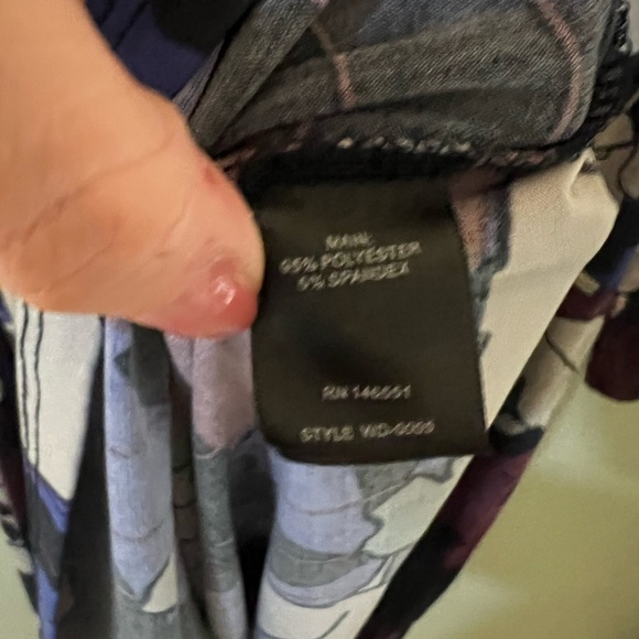 SABIE small Dress Faux Wrap Muted Purple Blue Gray Green Floral Jersey A Line - Picture 9 of 10